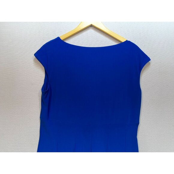 Lauren Ralph Lauren Women's Faux Wrap V Neck Dress Cap Sleeve Sz 14 Royal Blue - Picture 9 of 10